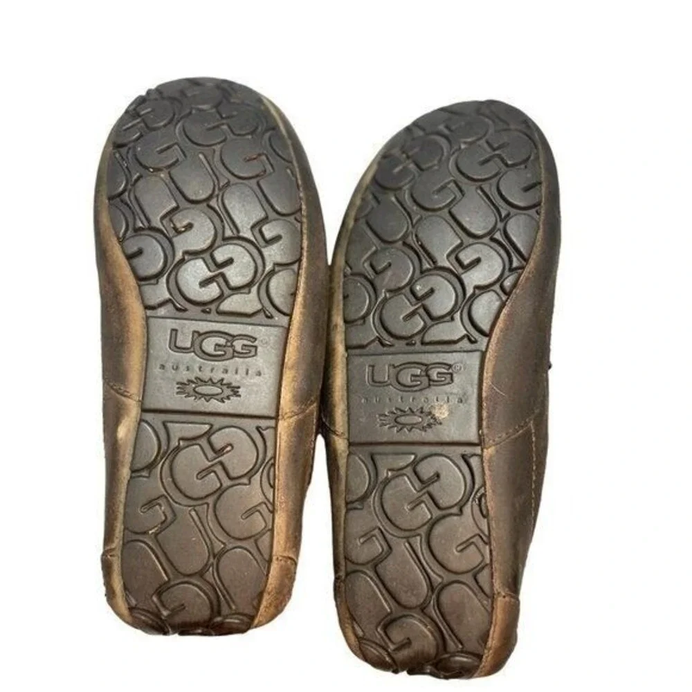 UGG Ascot Mens Brown‎ Leather Shearling Lined Slipper Loafers Shoes